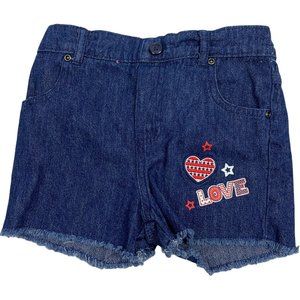 Girls 5T Red White Blue Hearts & Stars Denim Shorts 4th July Bottoms Pull On
